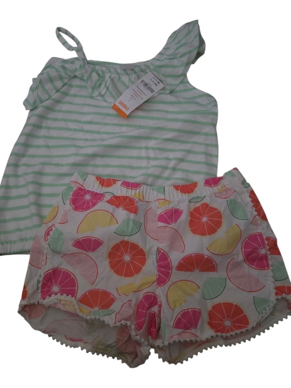 Gymboree Mint Green Striped Tank and Citrus Print Shorts Set